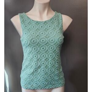 Banana Republic Teal Sleeveless Eyelet Lace Scoop neck Top sz Small